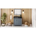 Jeffrey Alexander 36In. Blue Steel Theodora Vanity, Left Offset, Black Granite Vanity Top, Undermount Rectangle Bowl VKITTHE36BSBGR